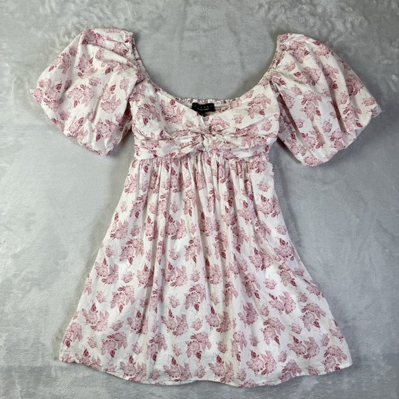 Trixxi Dresses & Skirts - Trixxi Clothing Company Mini Dress XS Puff Sleeve Pink/White Floral Babydoll